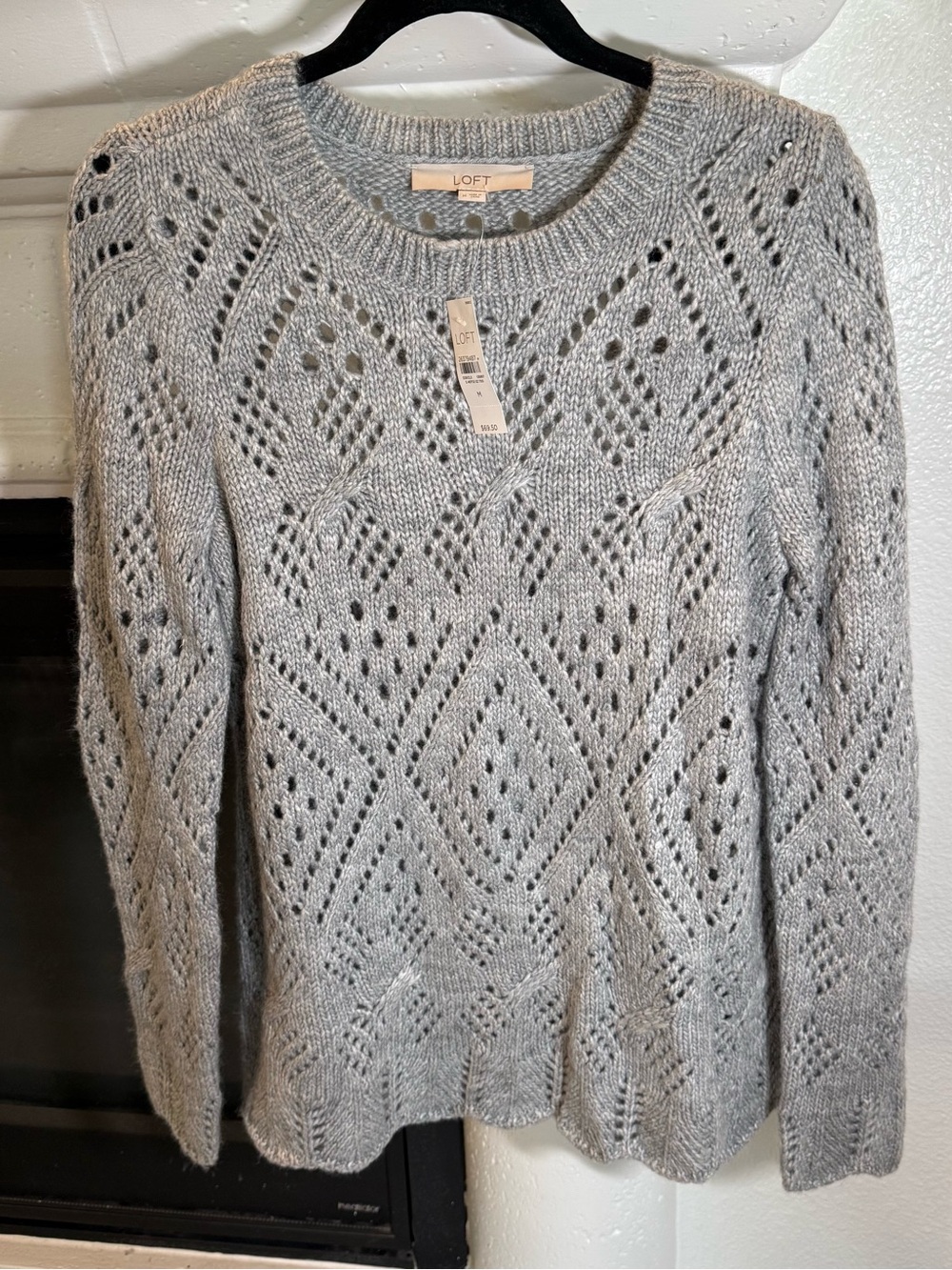 LOFT New With Tag Light Gray Open-Knit Crewneck Sweater Size M